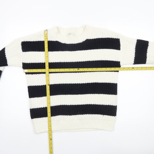 Tu Women’s Black White Striped Chunky Knit Jumper Size 10