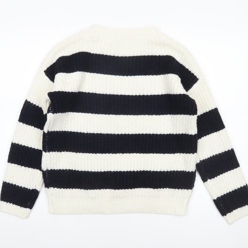 Tu Women’s Black White Striped Chunky Knit Jumper Size 10