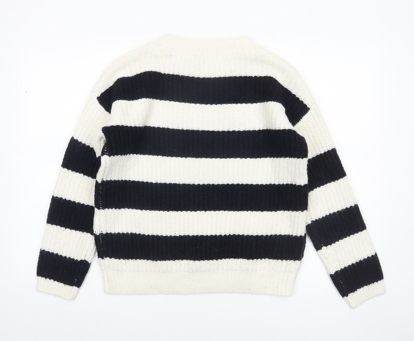 Tu Women’s Black White Striped Chunky Knit Jumper Size 10