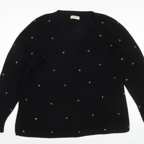 Papaya Womens Black Star Embroidered Knit Jumper L