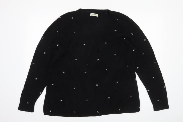 Papaya Womens Black Star Embroidered Knit Jumper L