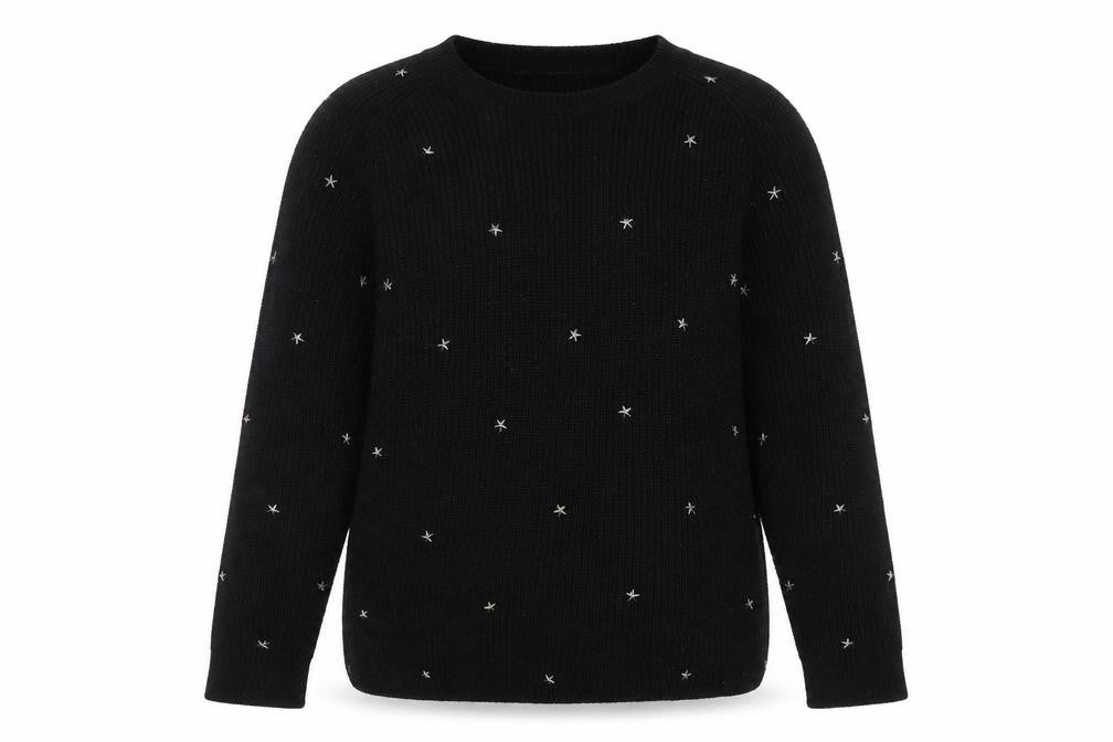 Front view of Papaya women’s black star embroidered knit jumper l