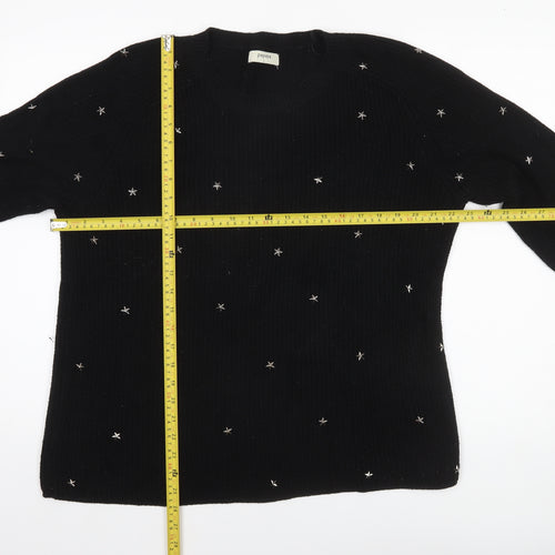 Papaya Womens Black Star Embroidered Knit Jumper L