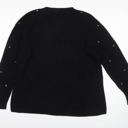 Papaya Womens Black Star Embroidered Knit Jumper L