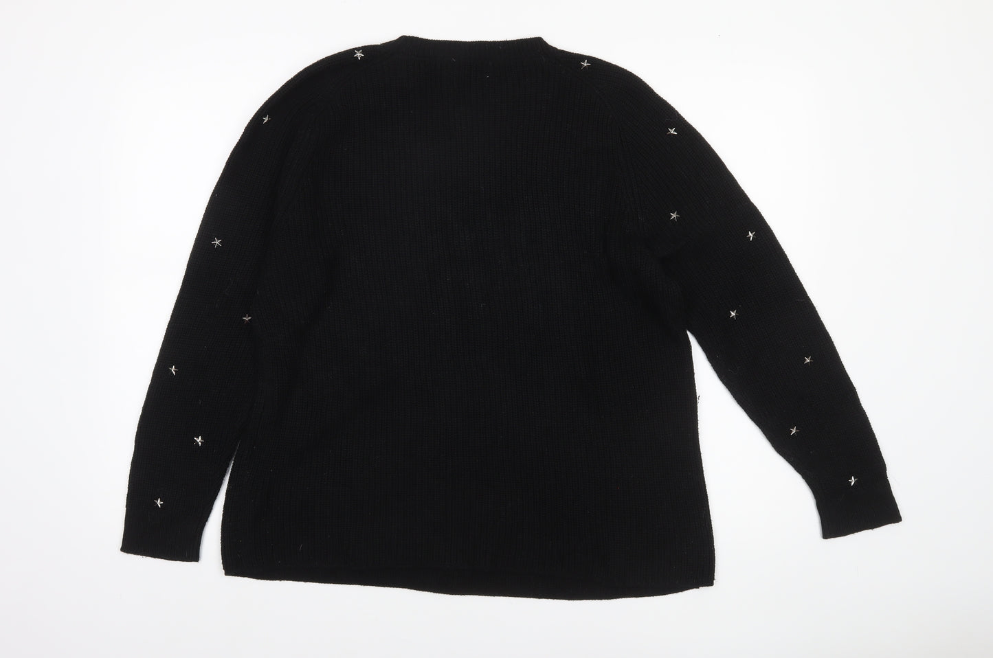Papaya Womens Black Star Embroidered Knit Jumper L