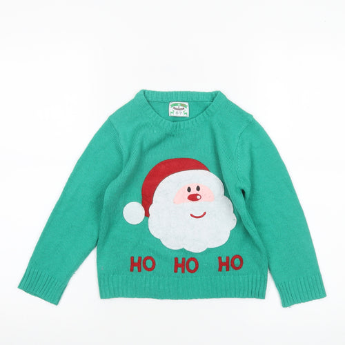 Alfie & Rose Boys Green Christmas Santa Jumper 6-7 Years Acrylic Knit