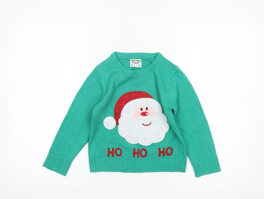 Alfie & Rose Boys Green Christmas Santa Jumper 6-7 Years Acrylic Knit