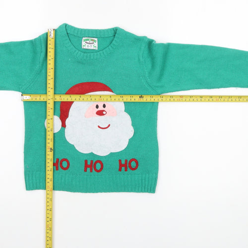 Alfie & Rose Boys Green Christmas Santa Jumper 6-7 Years Acrylic Knit