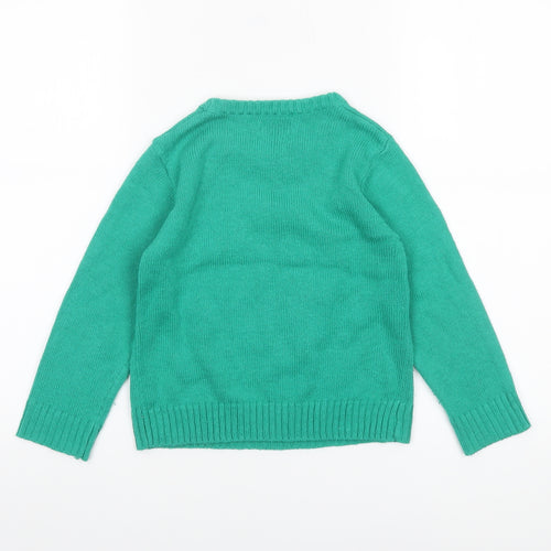 Alfie & Rose Boys Green Christmas Santa Jumper 6-7 Years Acrylic Knit