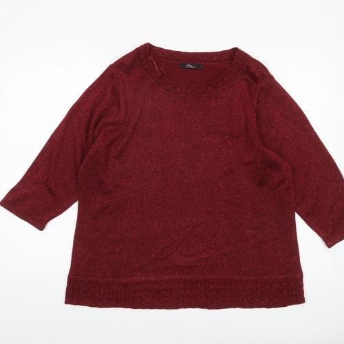 Bm Collection Women's Red Glitter Knit Pullover Jumper Size L