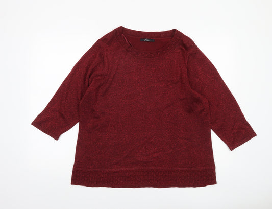 Bm Collection Women's Red Glitter Knit Pullover Jumper Size L