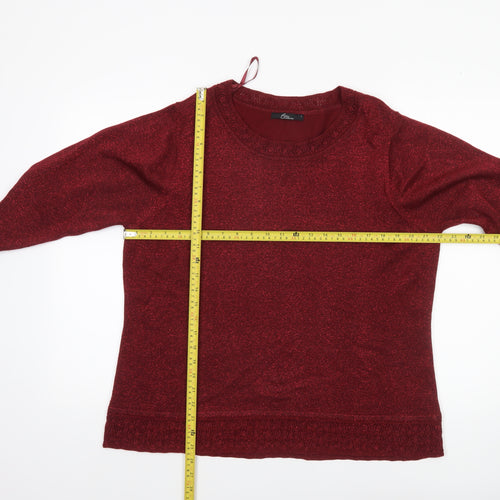 Bm Collection Women's Red Glitter Knit Pullover Jumper Size L