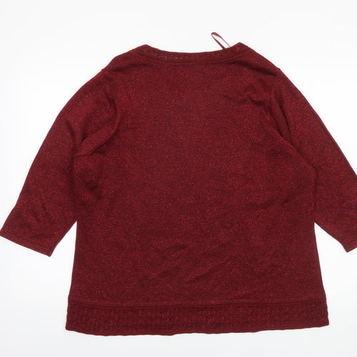 Bm Collection Women's Red Glitter Knit Pullover Jumper Size L