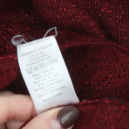 Bm Collection Women's Red Glitter Knit Pullover Jumper Size L