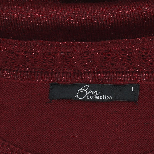 Bm Collection Women's Red Glitter Knit Pullover Jumper Size L