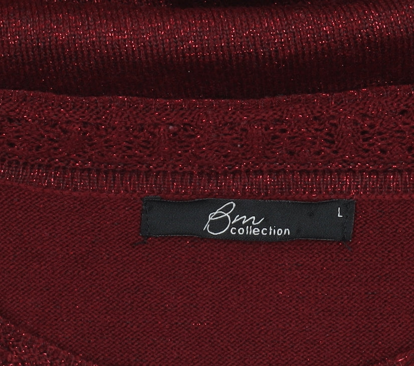 Bm Collection Women's Red Glitter Knit Pullover Jumper Size L