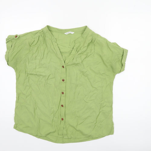 Encuentro Womens Green Short Sleeve Button Blouse Size S