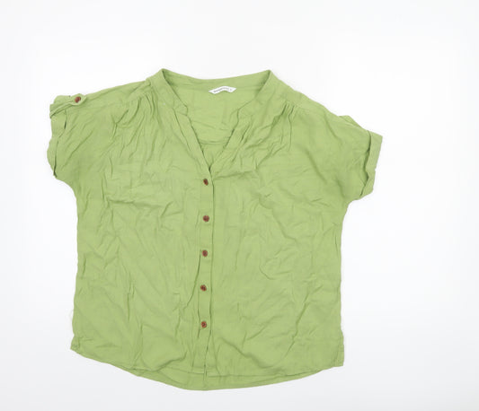 Encuentro Womens Green Short Sleeve Button Blouse Size S