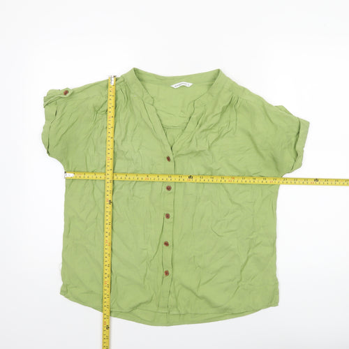 Encuentro Womens Green Short Sleeve Button Blouse Size S