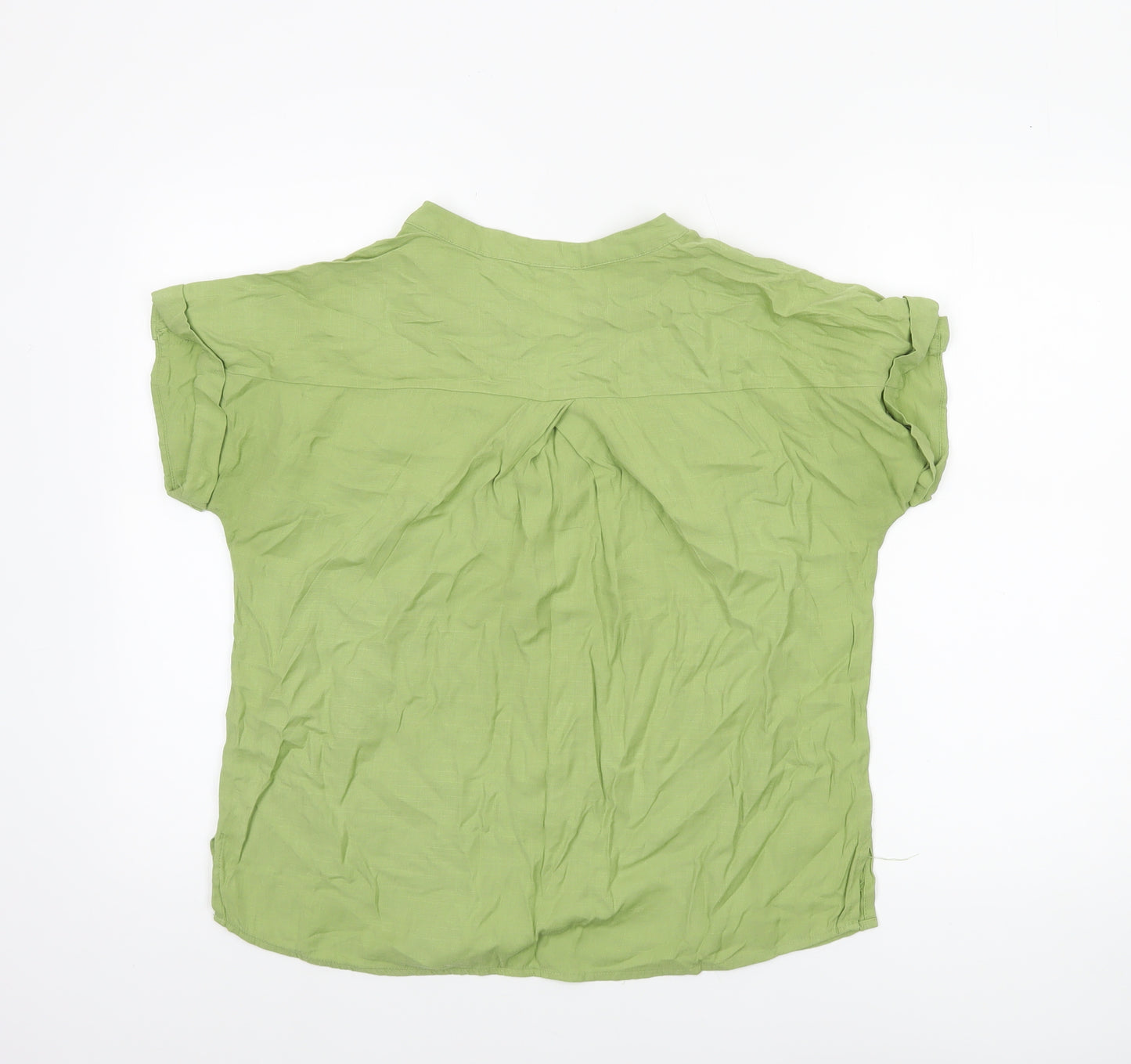 Encuentro Womens Green Short Sleeve Button Blouse Size S