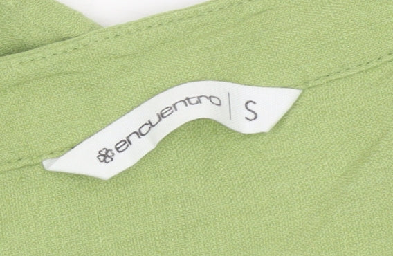 Encuentro Womens Green Short Sleeve Button Blouse Size S