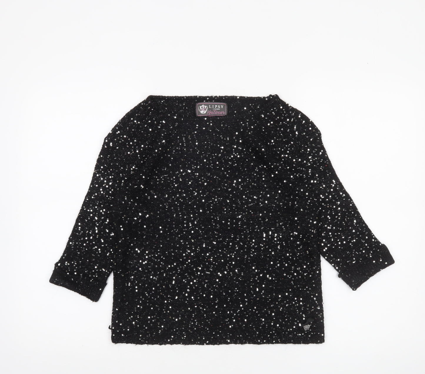 Lipsy Women’s Black Sequin Knit Pullover Jumper UK 12