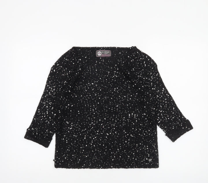 Lipsy Women’s Black Sequin Knit Pullover Jumper UK 12