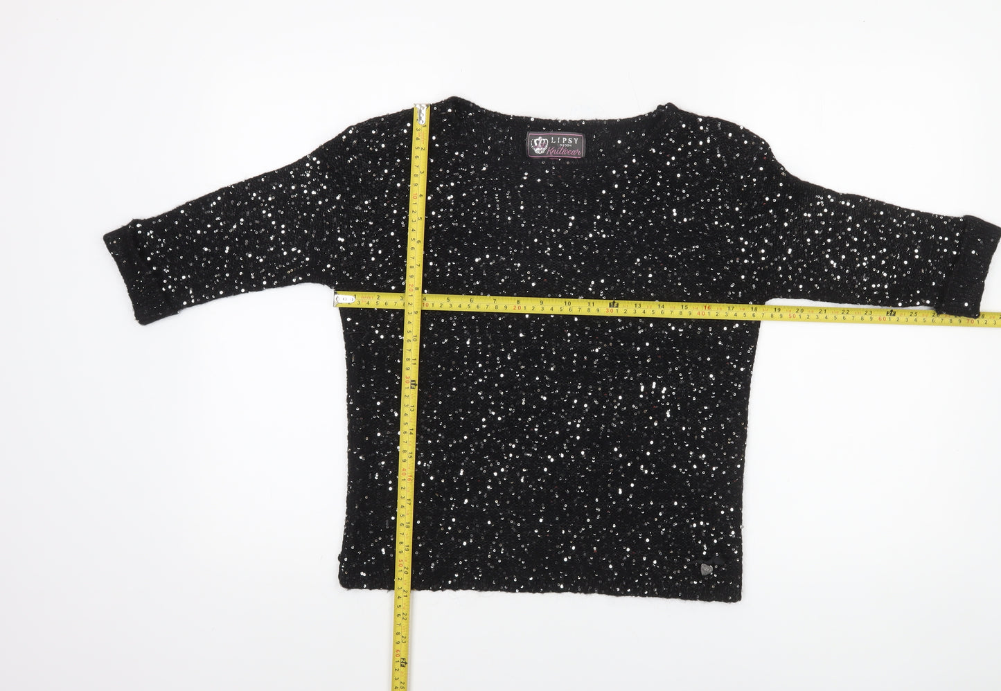 Lipsy Women’s Black Sequin Knit Pullover Jumper UK 12
