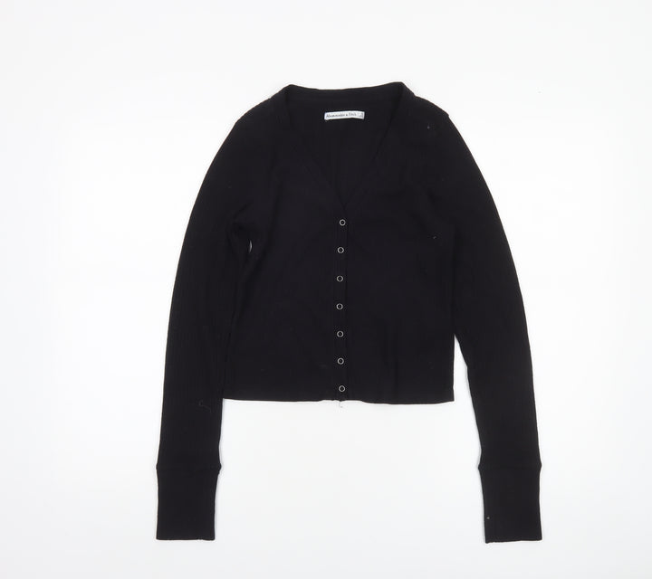 Abercrombie & Fitch Women's Black Cropped Button-Up Knit Top Size S