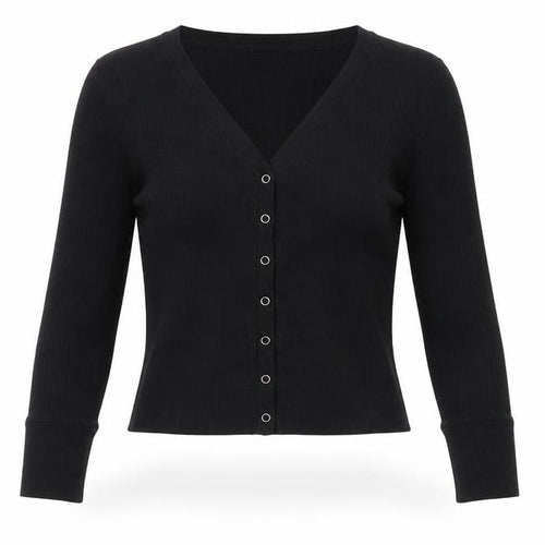 Abercrombie & Fitch Women's Black Cropped Button-Up Knit Top Size S