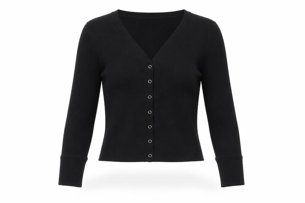 Abercrombie & Fitch Women's Black Cropped Button-Up Knit Top Size S