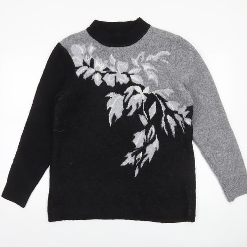 Klass Womens Black Grey Floral Wool Blend High Neck Jumper Size M