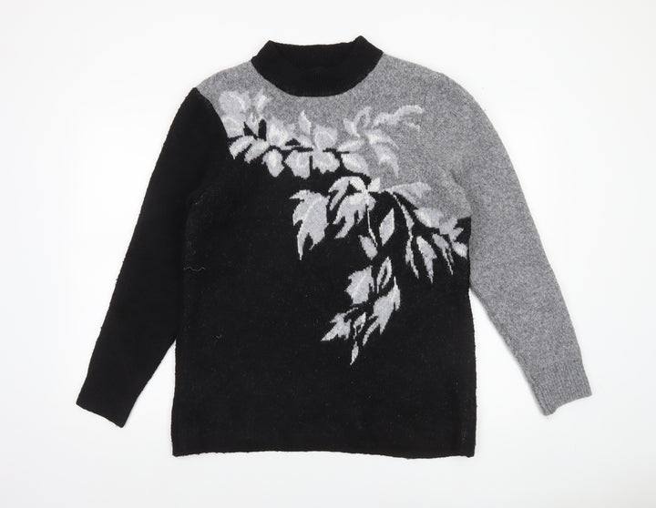 Klass Womens Black Grey Floral Wool Blend High Neck Jumper Size M