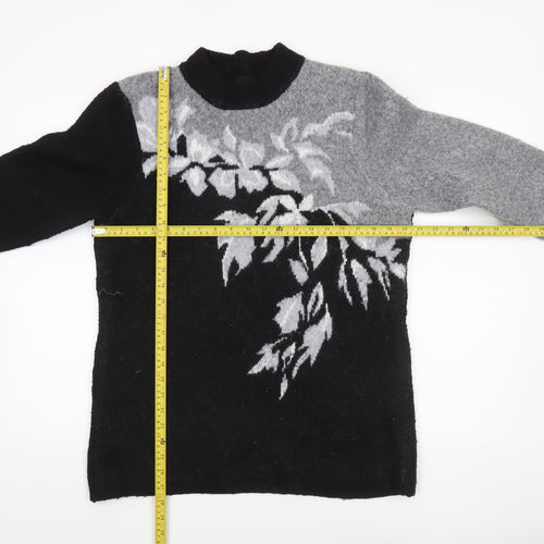 Klass Womens Black Grey Floral Wool Blend High Neck Jumper Size M