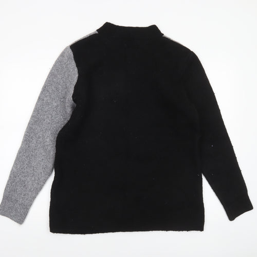 Klass Womens Black Grey Floral Wool Blend High Neck Jumper Size M