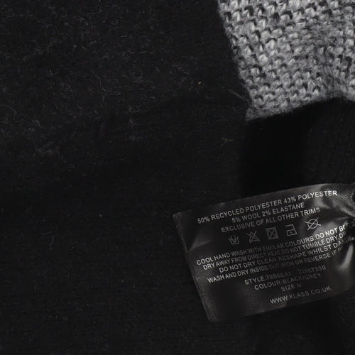 Klass Womens Black Grey Floral Wool Blend High Neck Jumper Size M