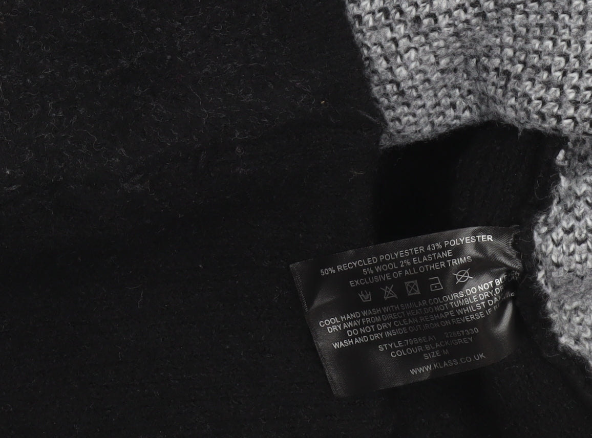 Klass Womens Black Grey Floral Wool Blend High Neck Jumper Size M