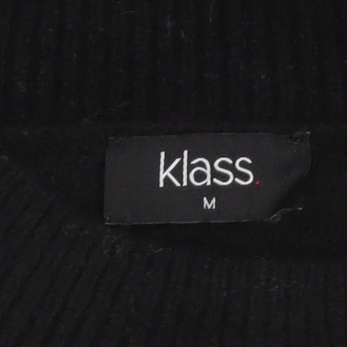 Klass Womens Black Grey Floral Wool Blend High Neck Jumper Size M