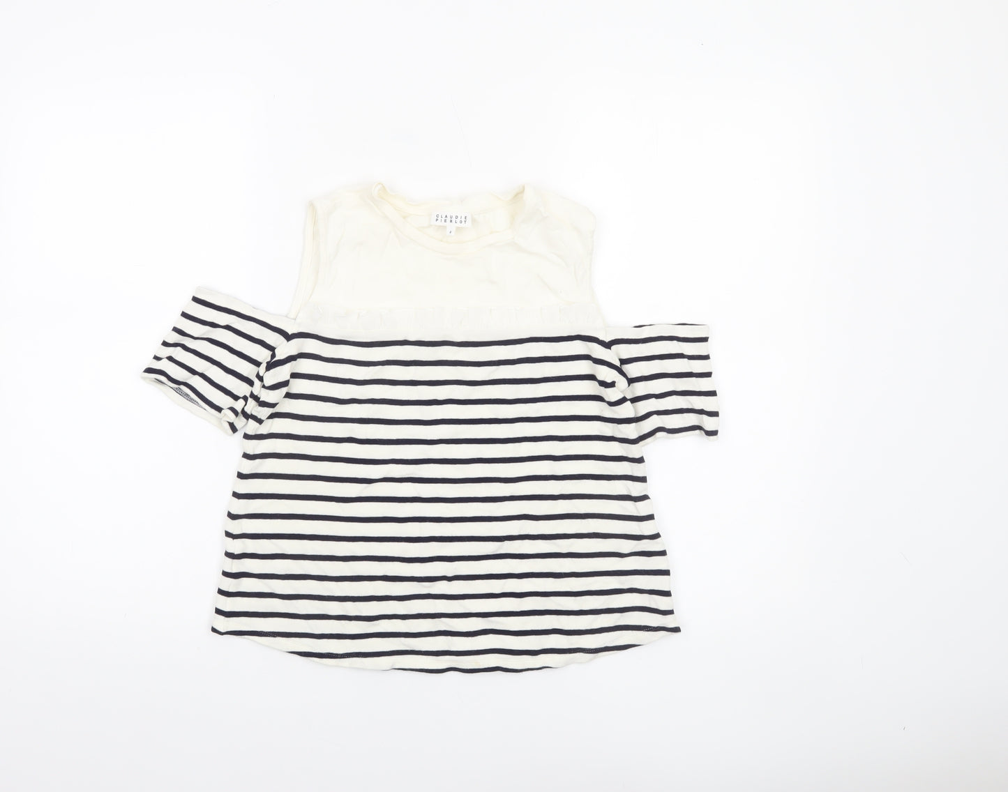 Claudie Pierlot Women's Off Shoulder Striped T-Shirt White Size 10