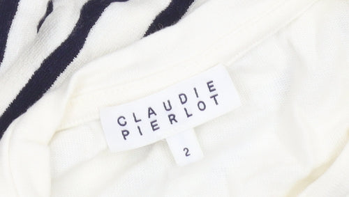 Claudie Pierlot Women's Off Shoulder Striped T-Shirt White Size 10