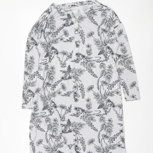 Tu Women’s Grey Floral Henley Jumper Size 10 Lightweight Stretch