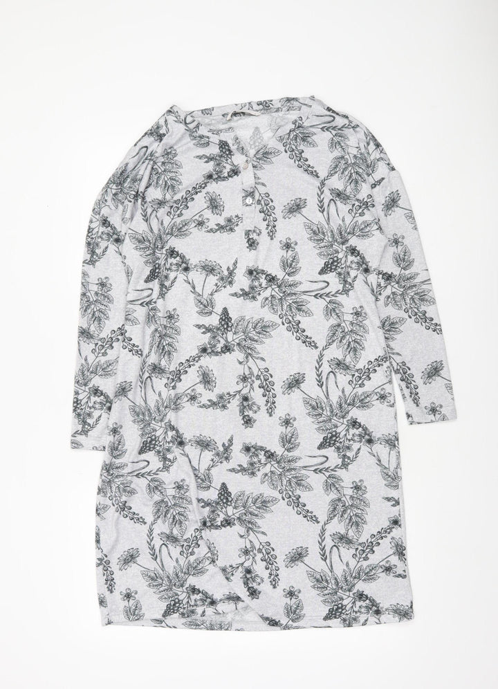 Tu Women’s Grey Floral Henley Jumper Size 10 Lightweight Stretch