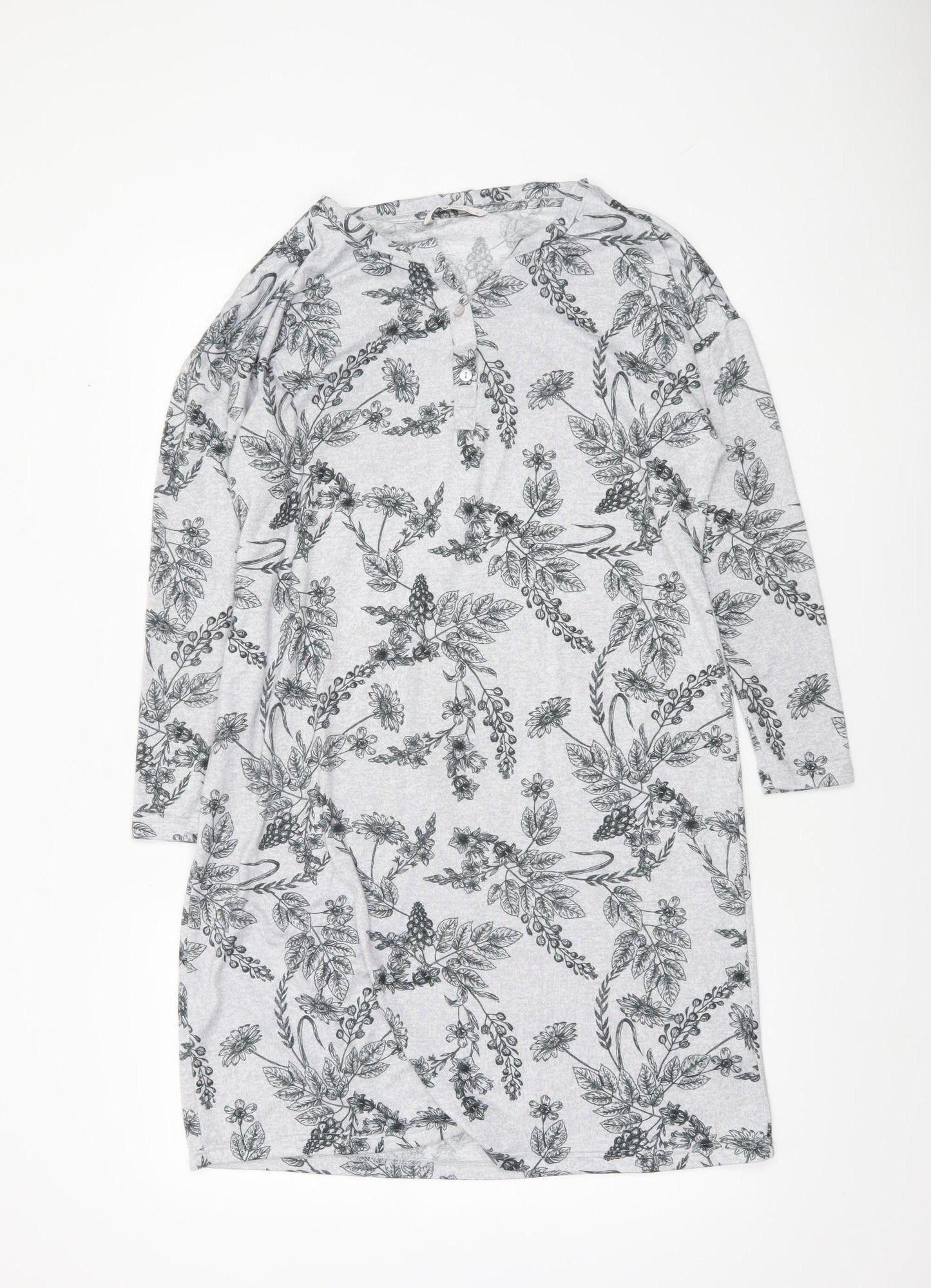 Tu Women’s Grey Floral Henley Jumper Size 10 Lightweight Stretch