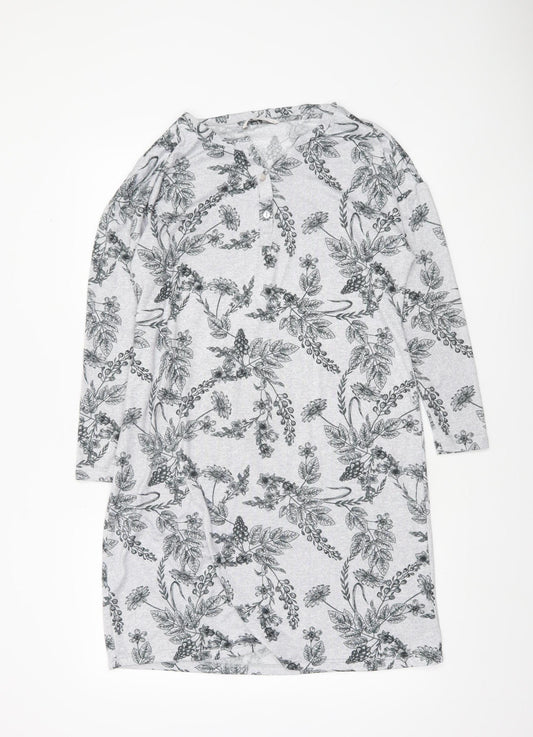 Tu Women’s Grey Floral Henley Jumper Size 10 Lightweight Stretch