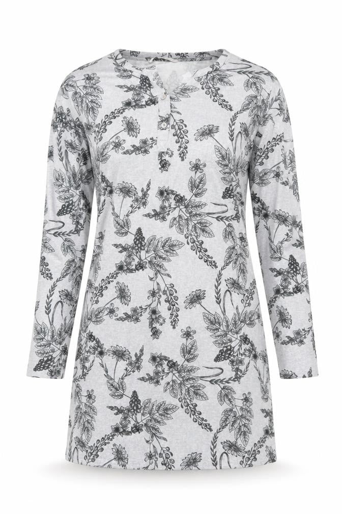 Tu Women’s Grey Floral Henley Jumper Size 10 Lightweight Stretch