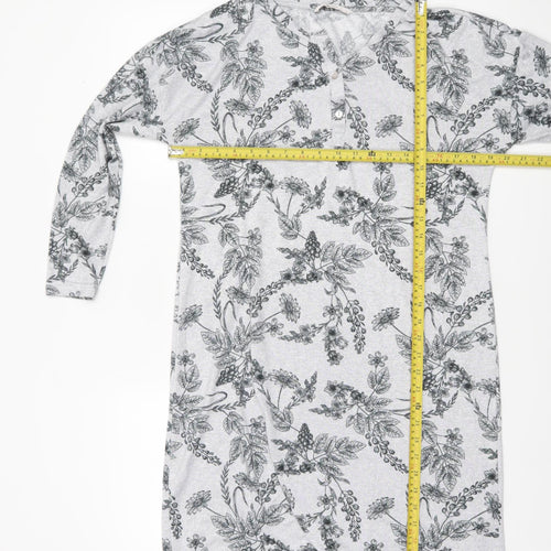 Tu Women’s Grey Floral Henley Jumper Size 10 Lightweight Stretch