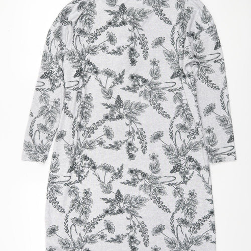 Tu Women’s Grey Floral Henley Jumper Size 10 Lightweight Stretch