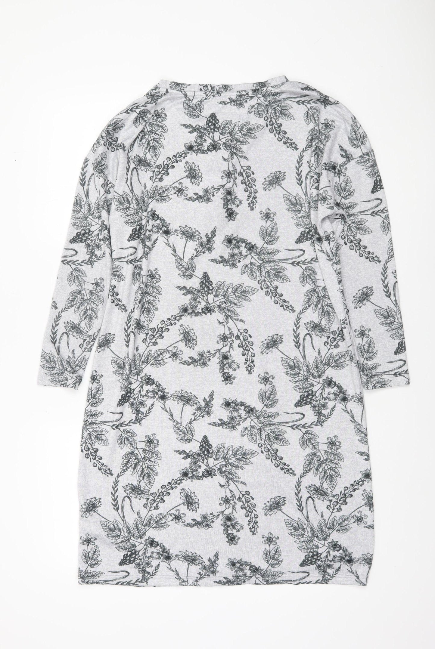 Tu Women’s Grey Floral Henley Jumper Size 10 Lightweight Stretch