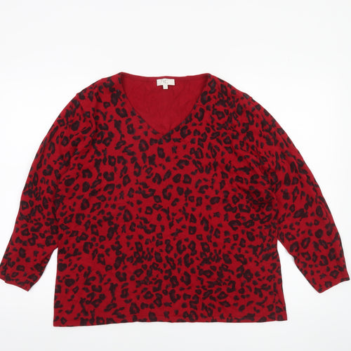 CC Women’s Red Leopard Print V-Neck Knit Jumper XL