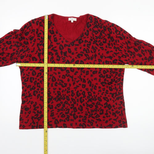 CC Women’s Red Leopard Print V-Neck Knit Jumper XL